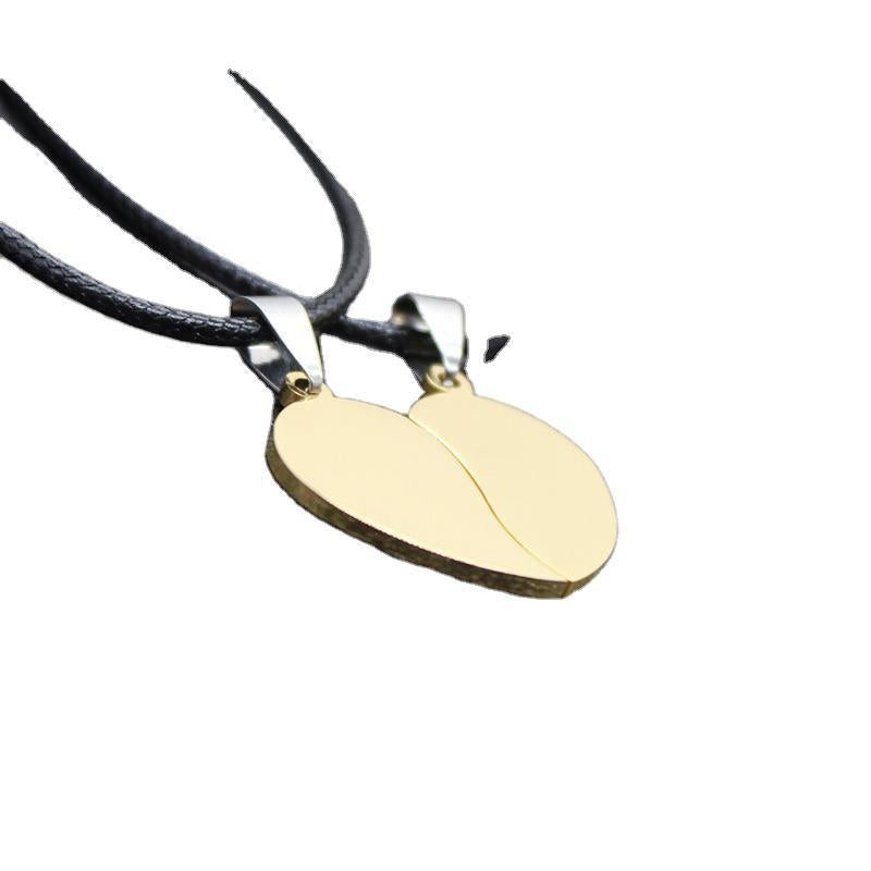 Titanium steel heart-shaped couple necklace a pair of engraved