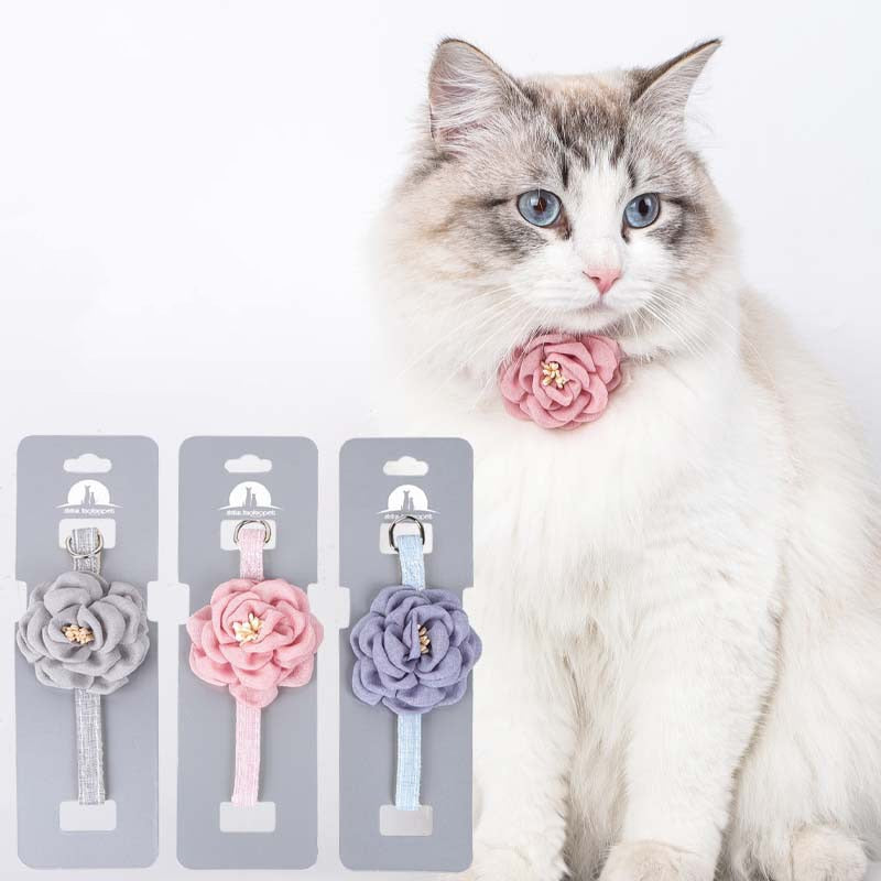 Simulation Camellia Flower Fancy Cat Collar