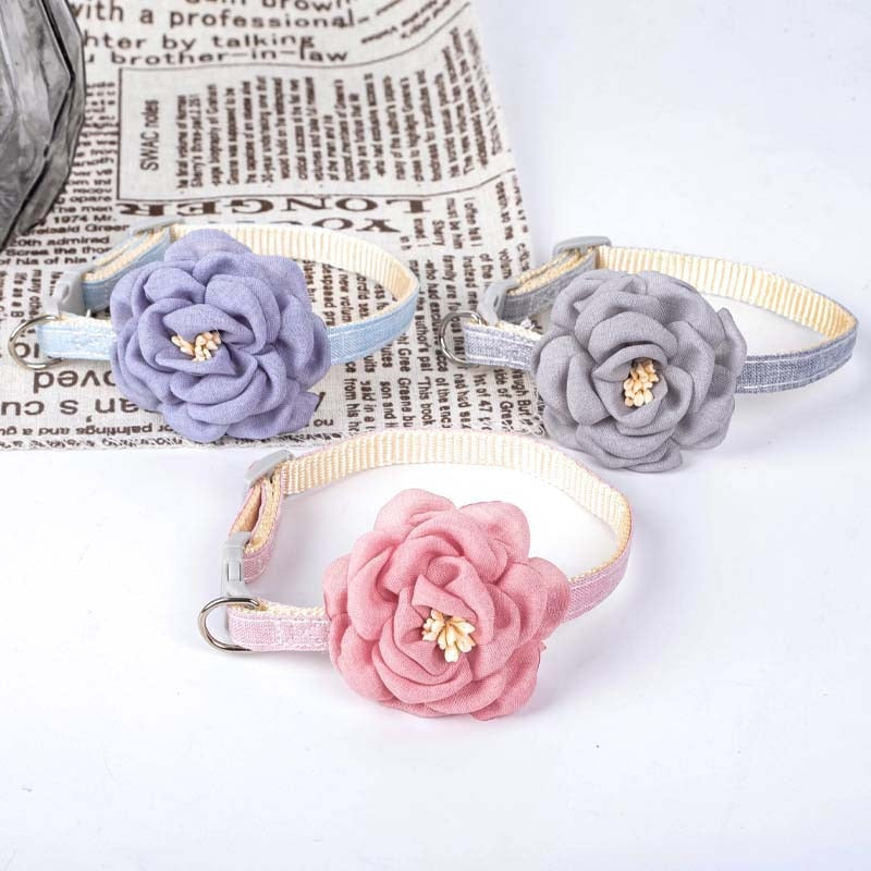 Simulation Camellia Flower Fancy Cat Collar